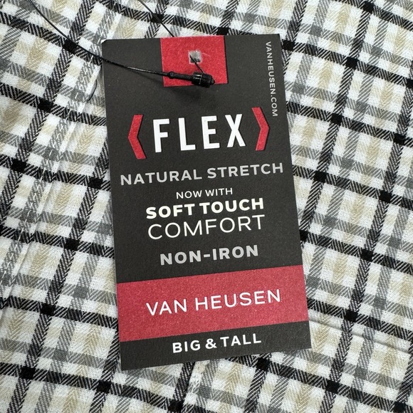 Mens 4XL Dress Shirt-Van Heusen Flex Easy Care Plaid Soft Touch Brown Black NWT - Picture 4 of 8